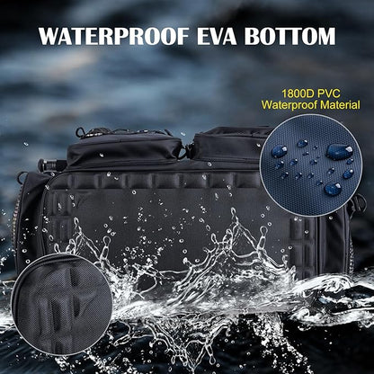 Goture Large Tackle Bag,1800D PVC Waterproof Saltwater Gear Storage Big Fishing Bag with EVA Bottom,Store Up to 8PCS 3700 Plus 4PCS 3600 Tackle Trays(Not Included),20.87”x11.42”x15.16”