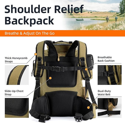 Ghosthorn Fishing Tackle Backpack with 4 3600 Tackle Boxes Rod Holder Outdoor 43L Large Bag with Detachable Wasit Bag Storage Fishing Gear and Equipment Waterproof