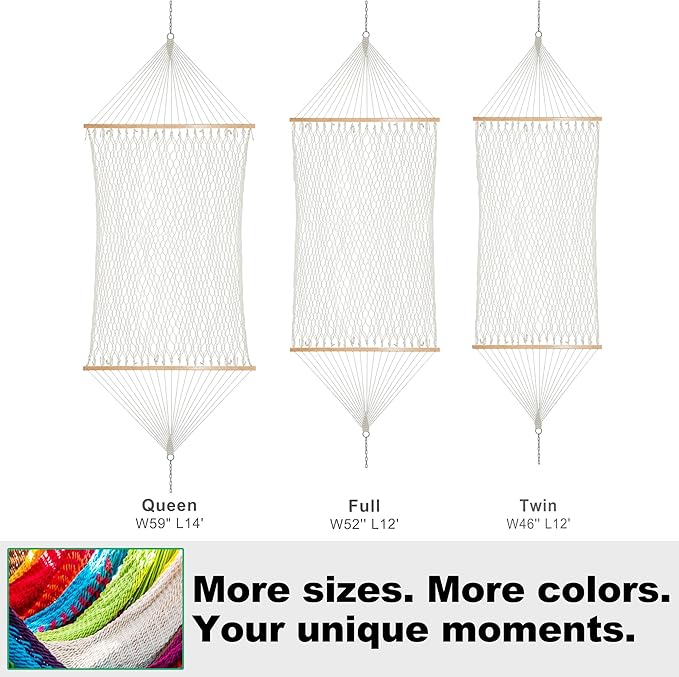 14ft Cotton Rope Hammocks for 2 Person (Blue, Queen)