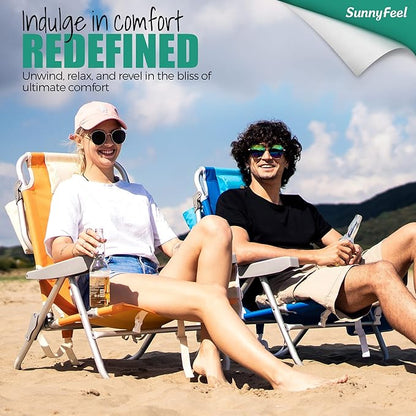 SUNNYFEEL Beach Chairs for Adults 2 Pack 5 Position Lay Flat, Portable Folding Backpack Beach Chair Heavy Duty with Cooler Bag, Cup Holder for Outdoor/Lawn/Picnic, Foldable Camping Chair
