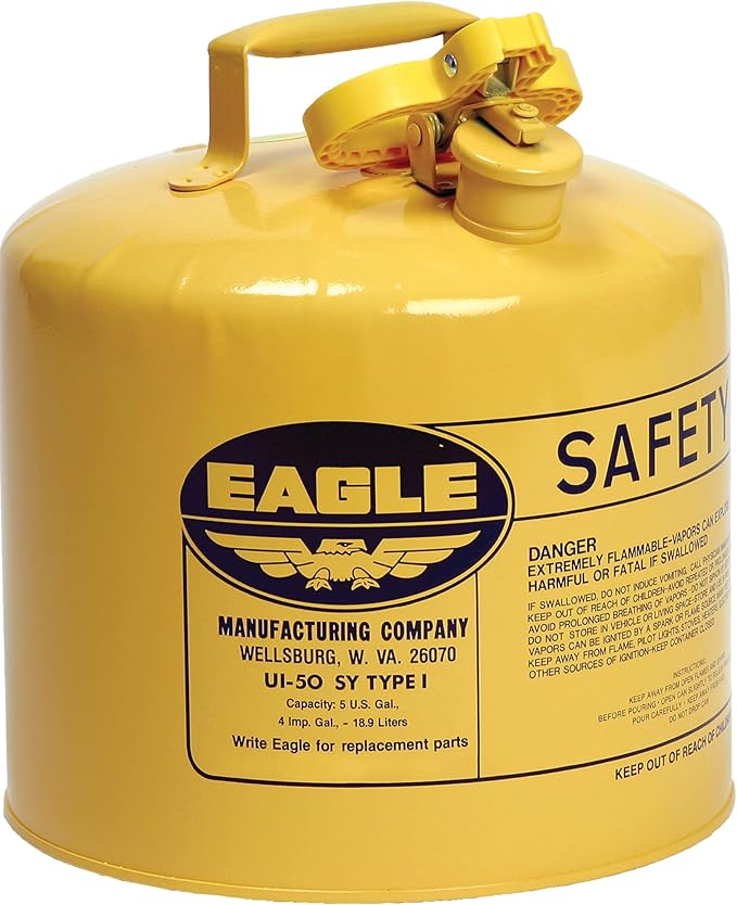 Eagle 5 Gallon Type I Yellow Safety Gas Can for Diesel with Flame Arrester and Self-Closing Lid, Made in the USA, Galvanized Steel Flammable Storage Can, UI50SY