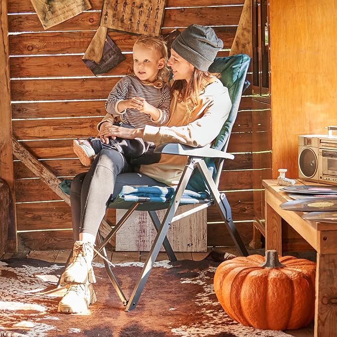 EVER ADVANCED Folding Camping Recliner Chair Fully Padded with Adjustable High Back Support Portable for Adults Patio Reclining Chair Green