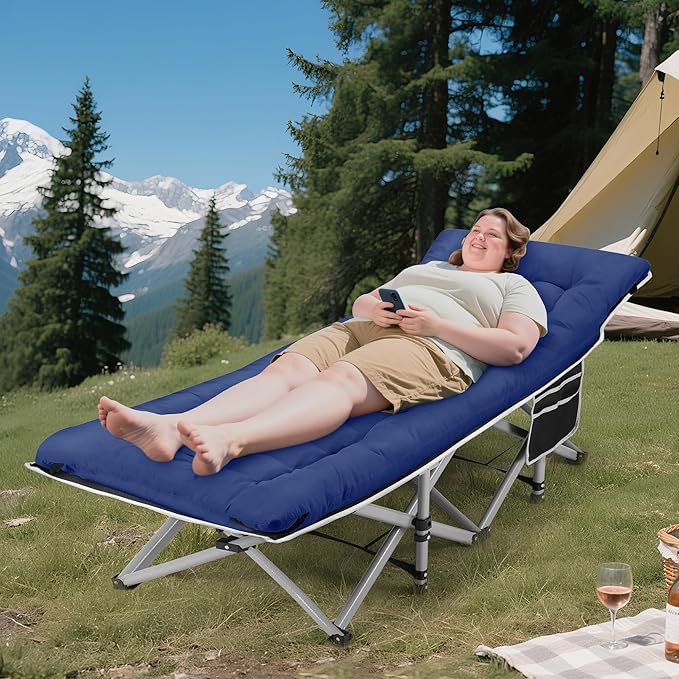 Foldable Camping Cots for Adults, 28" Extra Wide Cot with Removable Mattress, 600LBS Max Load, Sleeping Cots for Camping Outdoor/Office, Guest (Azure)