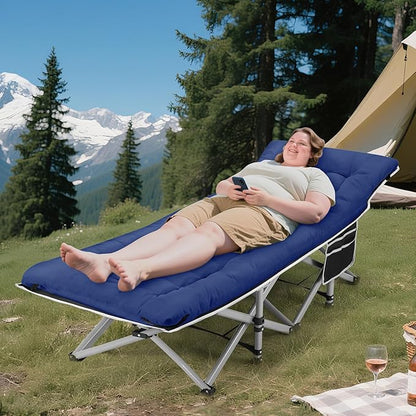 Foldable Camping Cots for Adults, 28" Extra Wide Cot with Removable Mattress, 600LBS Max Load, Sleeping Cots for Camping Outdoor/Office, Guest (Azure)
