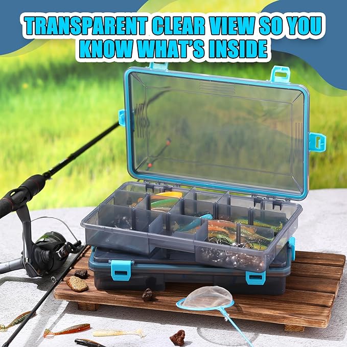 Fishing Tackle Boxes Waterproof 3600 Tackle Trays with Removable Dividers Plastic Storage Organizer Bait Vault Camouflage Box for Freshwater Saltwater (Blue)