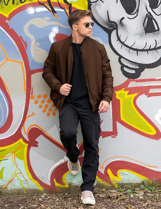 TBMPOY Men's Fall Jacket Winter Windbreaker Bomber Zip Up Padded Softshell Warm Windproof Casual Coat