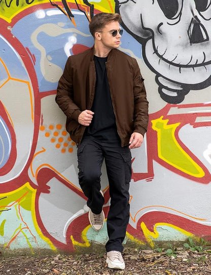 TBMPOY Men's Fall Jacket Winter Windbreaker Bomber Zip Up Padded Softshell Warm Windproof Casual Coat