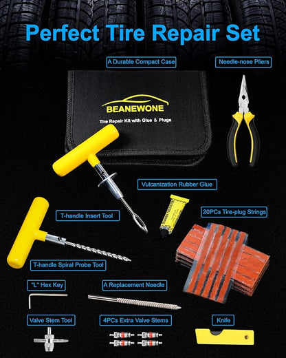 Tire Repair Kit with Plugs, Tire Plug Kit Heavy Duty Professional for Car, ATV, Motorcycle, Truck, Flat Tire Emergency Repair(Zipper Bag Type-33 PCs)