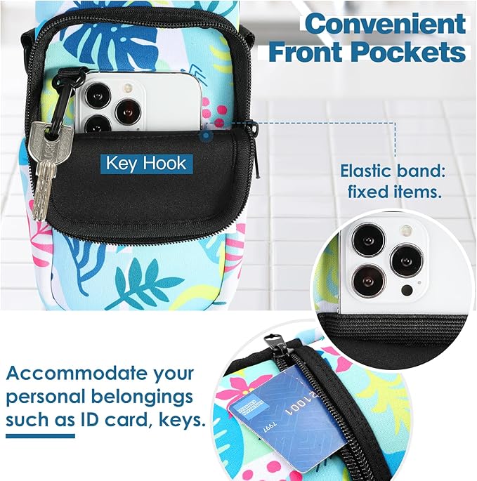 Nuovoware Water Bottle Carrier Bag,25oz/40oz/64oz Bottle Pouch Holder,Adjustable Shoulder Hand Strap 2 Pocket Sling Neoprene Sleeve Sports Accessories for Hiking Travelling Camping