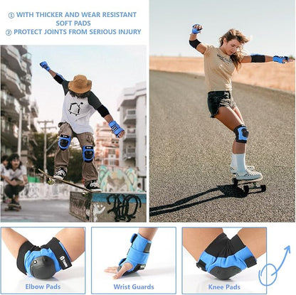 Skateboard Protective Gear Knee Pads and Elbow Pads Set, Elbow and Knee Pads for Roller Skating Wrist Guards Skateboarding Pads
