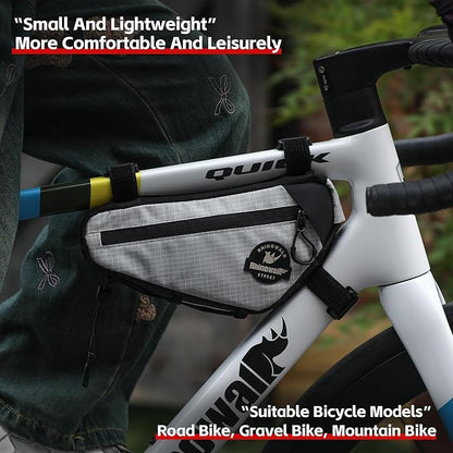 Bicycle Frame Bag Rhinowalk Bike Triangle Bag with Dual Side Mesh Pockets for MTB Road Bike Cycling Commuting (Black,1.3L)