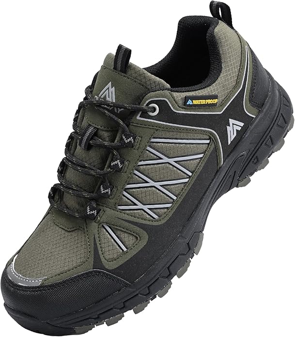Queday Men's Waterproof Hiking Shoes Lightweight Anti Slip Outdoor Ankle Boots Breathable Hike Trekking Trails Shoe