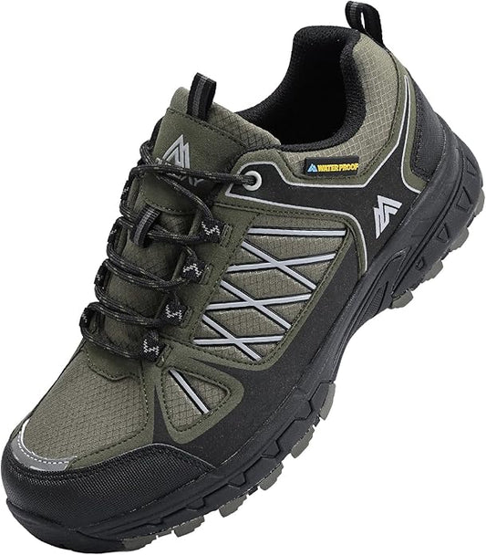 Queday Men's Waterproof Hiking Shoes Lightweight Anti Slip Outdoor Ankle Boots Breathable Hike Trekking Trails Shoe