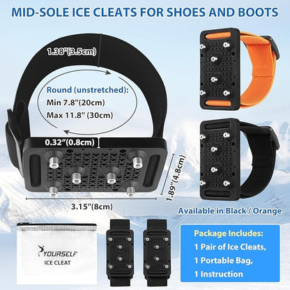SYOURSELF Ice Cleats Crampons for Shoes and Boots, Rotatable Mid-Sole Traction Cleats Shoe Spikes for Snow and Ice, Non Slip Tungsten Spikes Ice Shoes Grippers for Men Women Winter Indoor/Outdoor