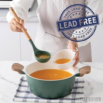 Country Kitchen Pots and Pans Set Nonstick, Cast Aluminum Kitchen Cookware Set with Utensils, 14 Pcs Non Stick Cooking Set w/Frying Pans & Saucepans, Sage