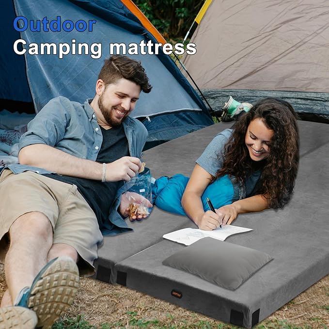 Memory Foam Camping Mattress pad, Comfortable Thick Floor Sleeping Mat for Adults with Waterproof and Non-Slip Bottom, Portable Roll Up Mattress for Sleepover Guest,Cot Mad for Car Camping