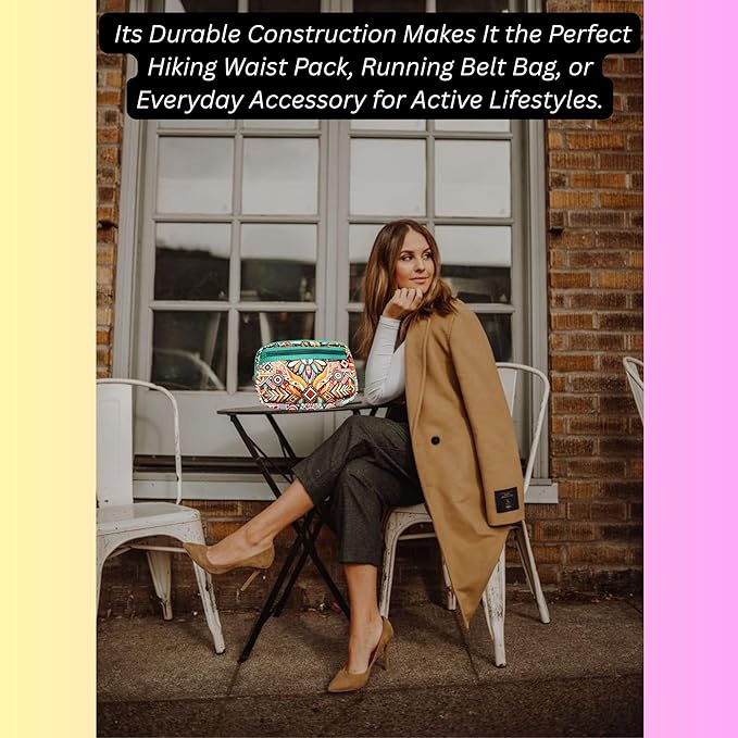 Yewande&co Neoprene Fanny Pack Belt Bag – Lightweight Waterproof Waist Bag with Adjustable Strap, 3 Zippered Pockets, Crossbody Belt Bag for Travel, African Design Crossbody Bags (Flower)