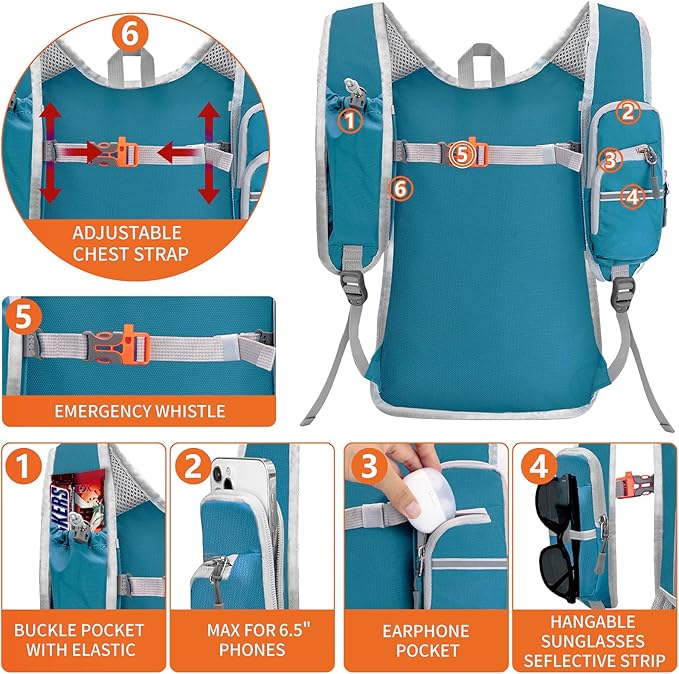 Seektop Small Hiking Backpack 12L to 15L Expandable Travel Packable Waterproof Daypack Lightweight Hiking Bag for Women Men