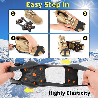 Non-Slip Ice Cleats Snow Grips, Strong Traction Crampons 11 Steel Studs, for Shoes and Boots, Snow Ice Walking