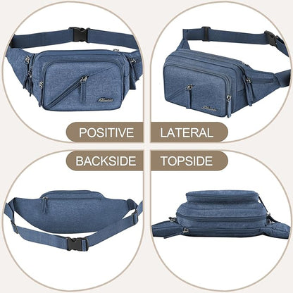 Fanny Pack Waterproof Waist Bag Pack Men Women Hip Bum Bag With Water Bottle Holder Adjustable Strap Suitable For Outdoors Workout Traveling Hiking Cycling Dog Walking Pouch Bag(Blue)