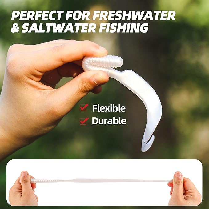 Curly Style Tail Worms Fishing Lures – Realistic Wavy Tail Soft Bait Grub Swimbaits for Saltwater & Freshwater Fishing, Available in 4 Inch & 6 Inch, Perfect for Bass, Trout, Crappie, & More