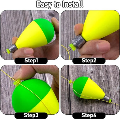 Dr.Fish 5 Pack Weighted Fishing Bobbers Snap-on Spring Bobbers Push Button Floats EVA Foam Pear Shape Bass Freshwater Fishing for Crappie Panfish Bluegill Trout