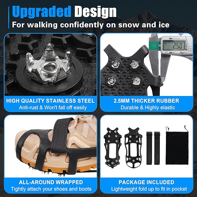 Ice Cleats Crampons for Shoes and Boots Non Slip Ice Grippers 9 Studs Snow Traction Cleat Crampons for Hiking Boots Women Men Winter Walking Hiking Ice Fishing Gear