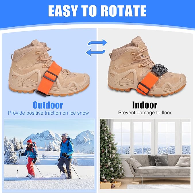 Mid-Sole Ice Cleats for Shoes and Boots Non Slip Ice Shoes Gripper Crampons for Hiking Boots Women Men Outdoor Indoor Traction Cleat Walking on Snow Winter Ice Fishing Gear