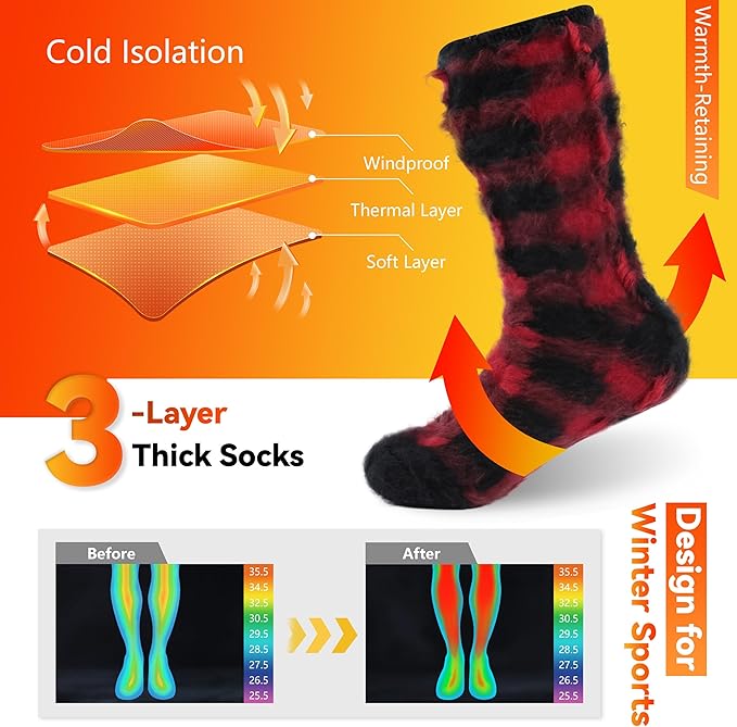 Sunew Warm Thermal Socks 4 Pack, Mens Womens Winter Heated Outdoor Skiing Thermal Socks