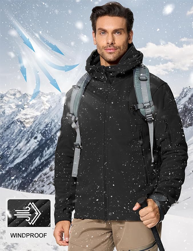 CRYSULLY Men's Military Tactical Sport Warm Fleece Hooded Outdoor Adventure Jacket Coats