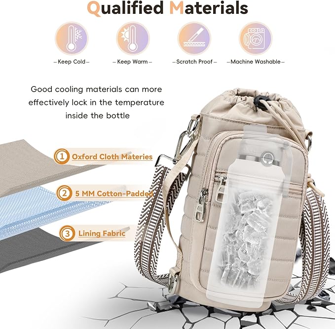 Water Bottle Carrier Bag with Strap, Sling Bag for Walking, Hiking, Cycling, Black, 40 Ounces