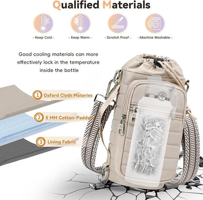 Water Bottle Carrier Bag with Strap, Sling Bag for Walking, Hiking, Cycling, Black, 40 Ounces