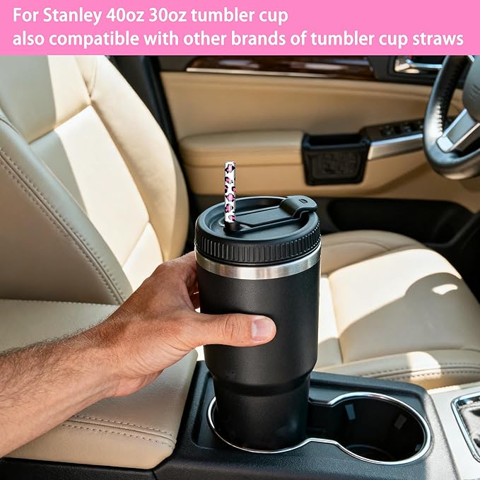 Replacement Leopard Thick Straws for Stanley|Owala|Simple Modern 40oz 30oz Tumbler-16 PCS | Reusable Plastic Cheetah Animal Drinking Straws for Stanley Adventure Quencher Travel Tumbler