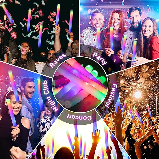 Taotuo Glow Stick Bulk 108PCS Led Foam Glow Sticks,Glow in The Dark Party Supplies with 3 Flashing Modes,Light up Foam Sticks for Wedding,Halloween, Christmas, Concerts, Birthday