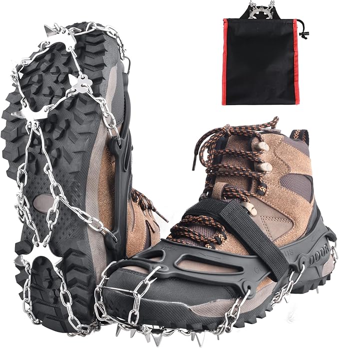 TRIWONDER Crampons for Boots Shoes Traction Ice Cleats Snow Grips Anti Slip Stainless Steel Micro Spikes for Hiking Fishing Walking Climbing Jogging Mountaineering