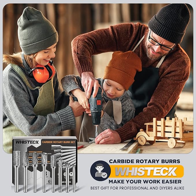 Carbide Burr Set, 8Pcs Double Cut Tungsten Carbide Rotary Burr set, 1/4 inch Shank Die Grinder Bits, Carbide Rotary File for Metal Wood Carving, Engraving, Polishing,Drilling