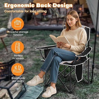 XMT Premium Padded Folding Chair, Extra Wide & Heavy Duty 450lbs Capacity, Portable Camping Chair with Insulated Cooler, Cup Holder & Storage, Compact Foldable for Outdoor, Beach, Picnics