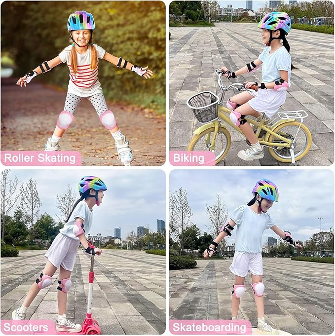Kids Helmet 3-8 Adjustable Toddler Helmets with Kids Knee Pads and Elbow Pads Set for Cycling, Scooters, Skateboarding, Skating