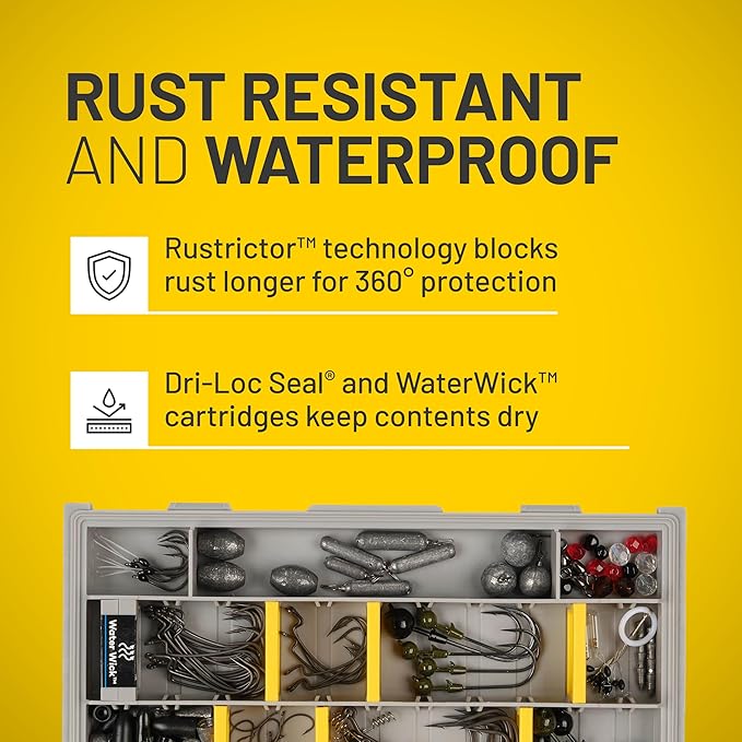 Plano EDGE 3500 Premium Tackle Storage with Rustrictor Rust-Resistant Technology, Gray and Yellow, Waterproof Terminal Tackle Box Organization, Small