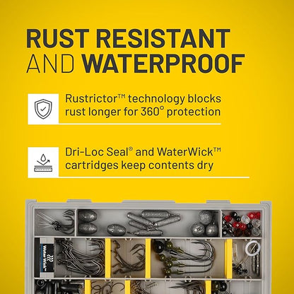 Plano EDGE 3500 Premium Tackle Storage with Rustrictor Rust-Resistant Technology, Gray and Yellow, Waterproof Terminal Tackle Box Organization, Small