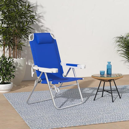 SUNNYFEEL 17" Tall Oversized Beach Chairs 2 Pack for Adults Heavy Duty 500 LBS, 5 Position, Portable High Folding Camping Chair with Cup Holder for Outdoor/Lawn/Trip, Foldable Sand Chairs for Adults