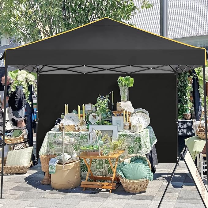 10x10 Pop Up Canopy Tent with 4 Sidewalls and Mesh Windows 2.0, Waterproof Commercial Instant Gazebo Tent Outdoor Canopy Tents for Party/Exhibition/Picnic with Carry Bag,4 Stakes & Ropes (Black)