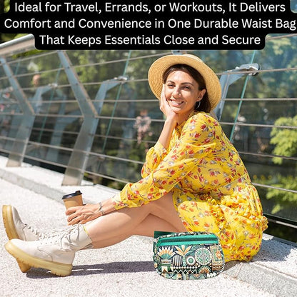 Yewande&co Neoprene Fanny Pack Belt Bag – Lightweight Waterproof Waist Bag with Adjustable Strap, 3 Zippered Pockets, Crossbody Belt Bag for Travel, African Design Crossbody Bags (Bush)