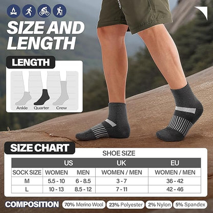 6 Pairs Merino Wool Ankle Running Hiking Socks Compression Support Breathable Thick Cushion No Show Socks for Women Men