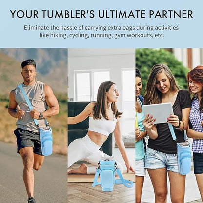 Water Bottle Carrier Bag with Phone Pocket for Stanley Cup 40/30 oz, Water Bottle Holder with Adjustable Strap& Straw Cover, Stanley Cup Accessories