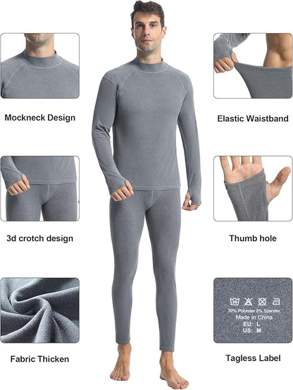 Runhit Mens Thermal Underwear Set：Fleece Lined Long Johns for Men Thermal Shirts and Pants Base Layer Cold Weather Thermals