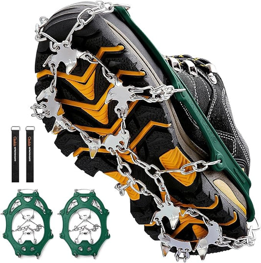 Crampons Ice Cleats Traction Snow Grips for Boots Shoes Women Men Anti Slip 19 Stainless Steel Spikes Safe Protect for Hiking Fishing Walking Climbing Mountaineering