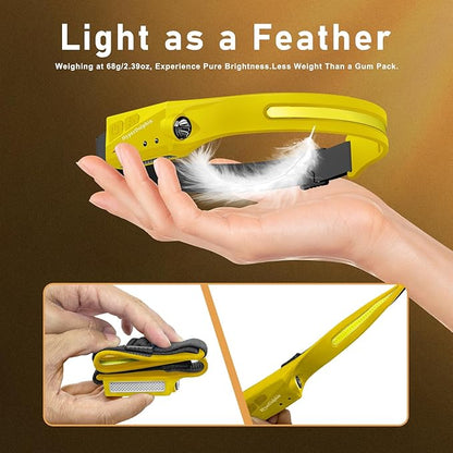 Rechargeable LED Headlamp 2-Pack – 350 Lumens, Waterproof, Wide 230° Beam, USB-C Charging (Yellow) Lightweight, Comfortable, Adjustable – Ideal for Camping, Hiking, Outdoor Adventures & Repair Work