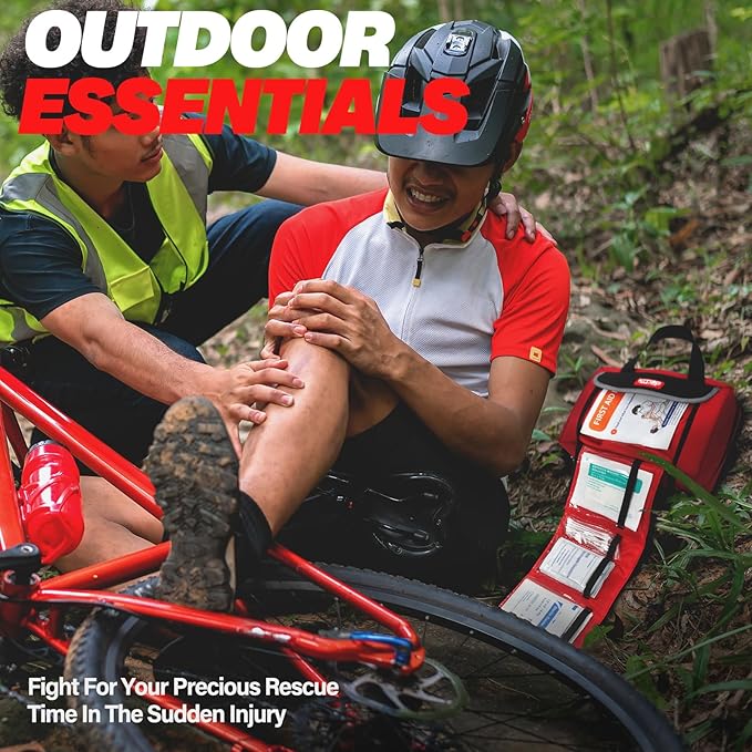 First Aid Kit - Waterproof Compact Small Emergency Medical Trauma Kit for Home, Travel, Camping, Hiking, Vehicle, Workplace Gift for Doctors, Parents, Travelers, Climbers (218 Piece Red)