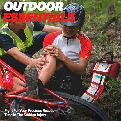 First Aid Kit - Waterproof Compact Small Emergency Medical Trauma Kit for Home, Travel, Camping, Hiking, Vehicle, Workplace Gift for Doctors, Parents, Travelers, Climbers (218 Piece Red)